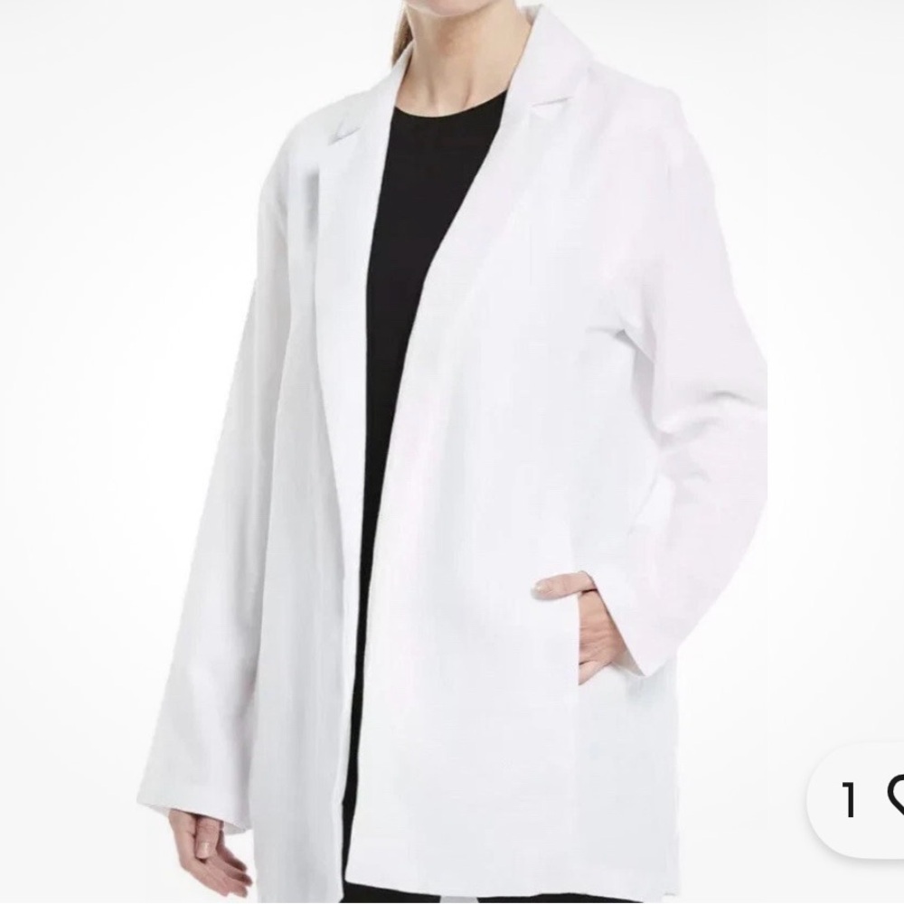 Eileen Fisher slub linen Open Front blazer Medium White Career Classic Coastal